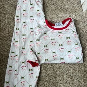 Santa Print Kids Pajama Set with Red Trim